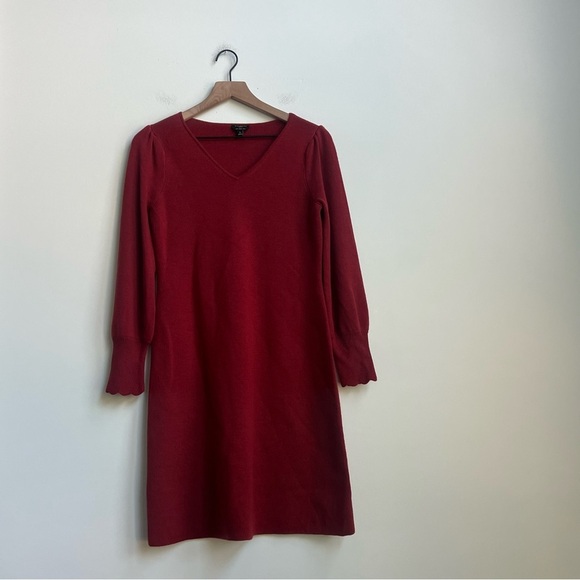 Talbots Pure Soft Merino Wool V-Neck Puff Sleeve Autumn Sweater Dress SP Scallop - Picture 4 of 13